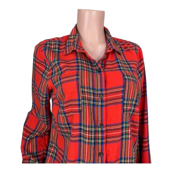 Old Navy Women Orange Plaid Long Sleeve Button-Down Shirt SZ L Classic Holidays - Picture 10 of 15